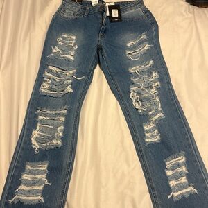 Fashion Nova Medium Blue Distressed Jeans